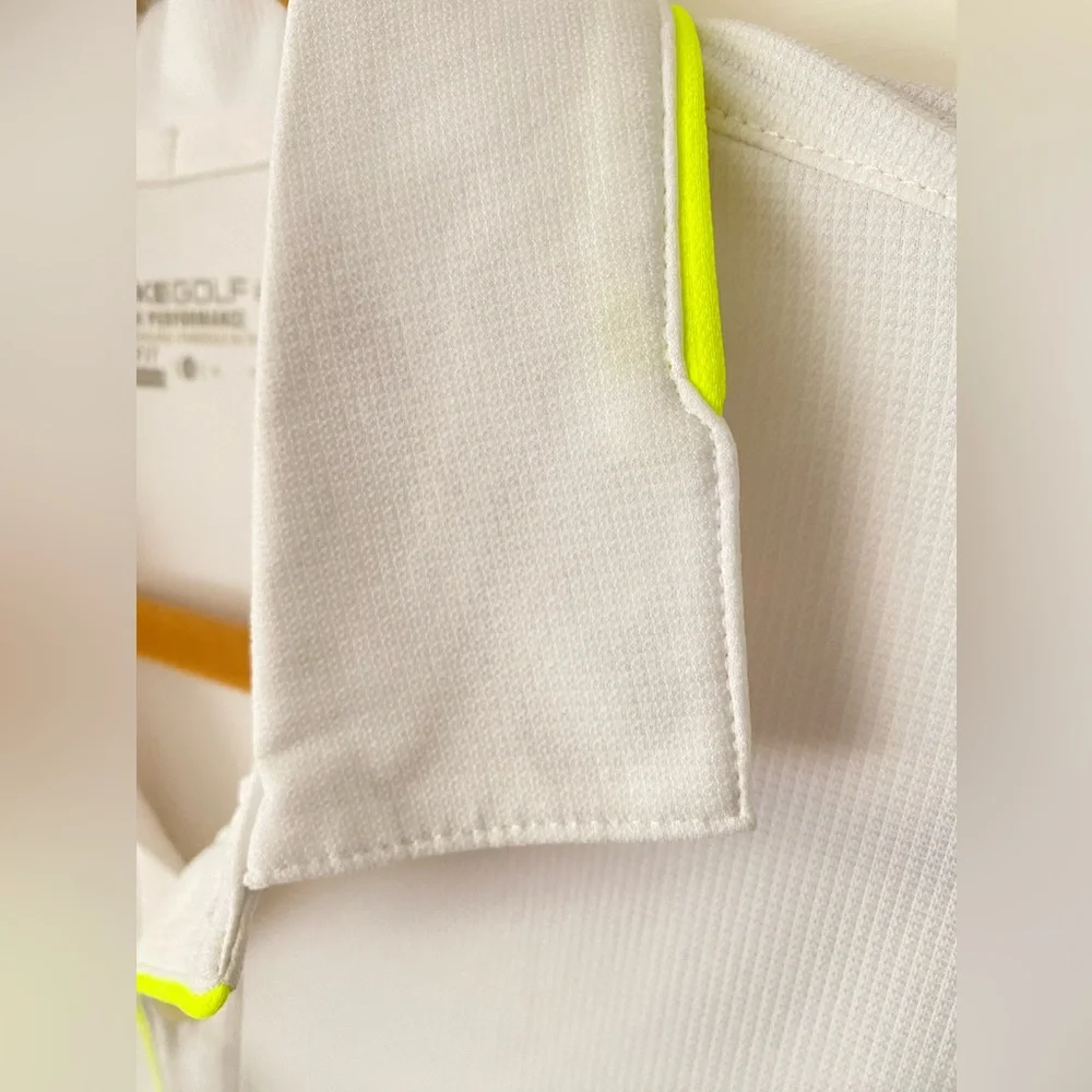 Nike Golf Polo Shirt White neon yellow pipes Dri-FIT men's XL